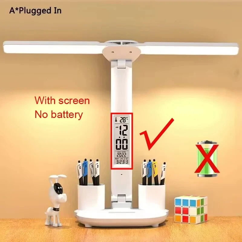 LED Desk Lamp with Clock & 180° Rotation