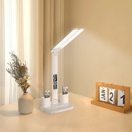 LED Desk Lamp with Clock & 180° Rotation