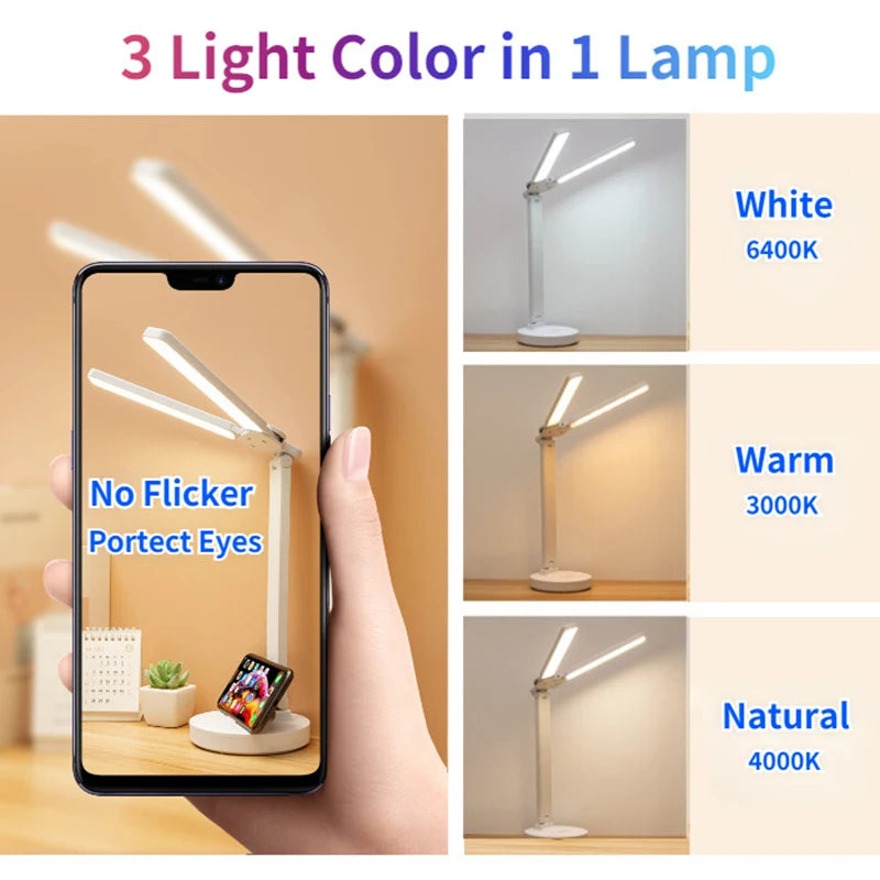 LED Desk Lamp with Clock & 180° Rotation