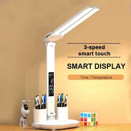 LED Desk Lamp with Clock & 180° Rotation