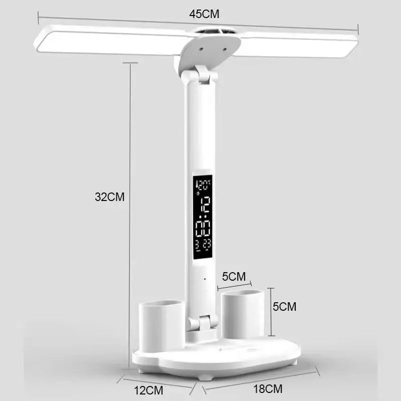 LED Desk Lamp with Clock & 180° Rotation